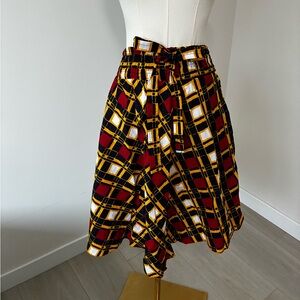 African Fabric Circle Skirt in Black, Red & Yellow